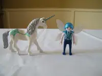 Playmobil fée cheveux bleu et licorne