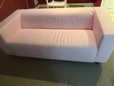 IKEA KLIPPAN Loveseat – Light Pink Faux Leather- Great Condition, View more