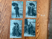 4 BELLES CARTES POSTALES   — parapluies __