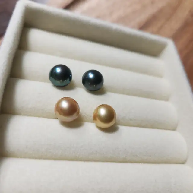Real Freshwater Pearl Earrings Studs Golden Green Black in Jewellery & Watches in Longueuil / South Shore - Image 3