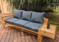 Cedar Patio sofa with built in side table
