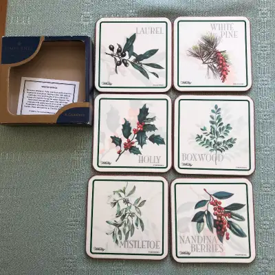 Set of 6 Pimpernel Coasters Winter Sprigs Designs, View more