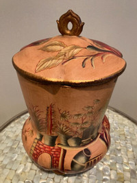 Chinese Pot Painted Clay Lid Peach Flowers Display Old Art Store