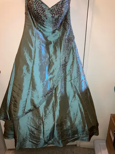 La Femme Iridescent Blue Beaded Strapless Gown-Size S/M, View more