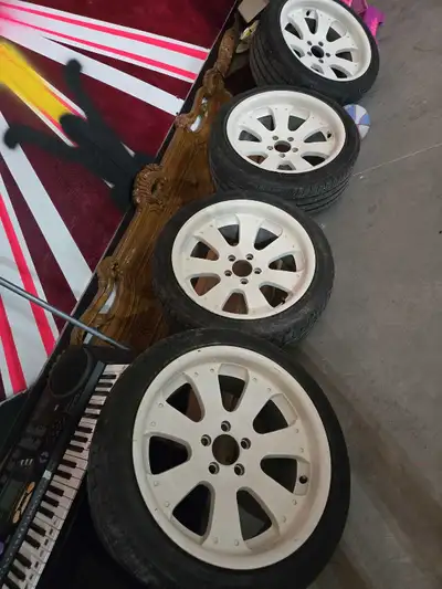 18" x 9 5x114.3 rims tires are finished but still hold air $450 for the set