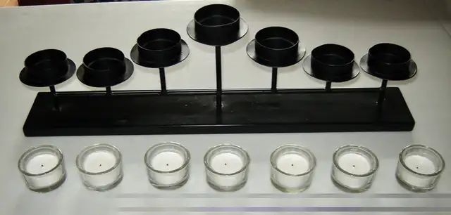 Sleek Minimalist Black Metal Candelabra w Glass Candle Inserts in Outdoor Lighting in City of Toronto - Image 3