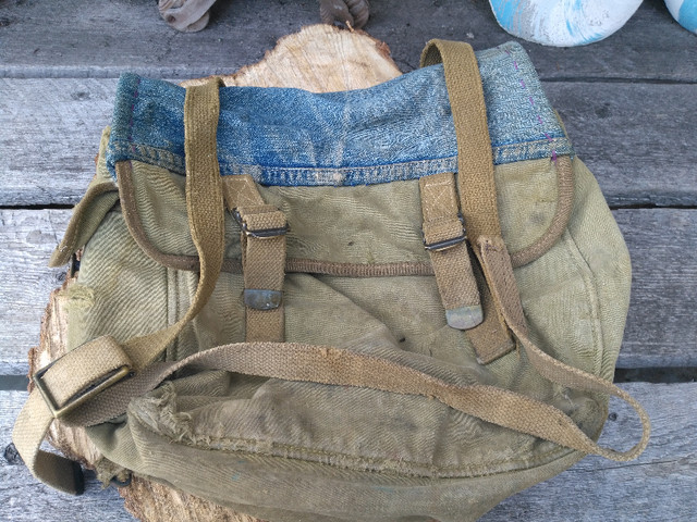 Lots of Wear on This Early 1900's Canvas Fishing Tackle Bag It H