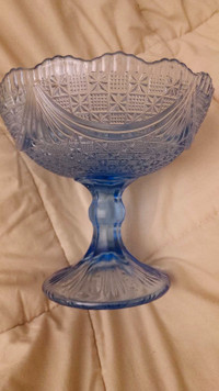 Antique blue glass pedestal bowl 