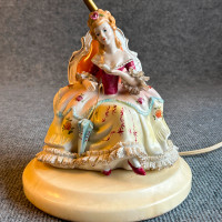 Antique Victorian Ceramic Boudoir Lamp with Original Shade