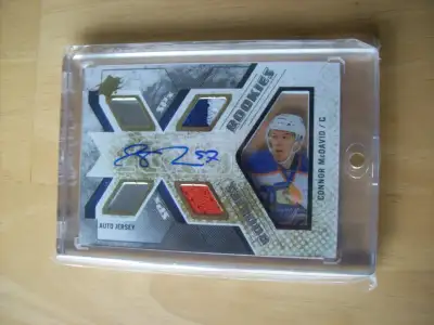 CONNOR MCDAVID ROOKIE,UPPER DECK 2015-16 SPX AUTO JERSEY 3 COULEURS SUR /399 MINT CONDITION PRET POU...