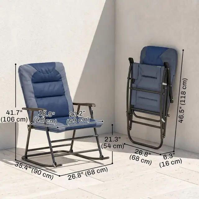 Folding Rocking Chair， Padded Rockers with Armrest in Patio & Garden Furniture in Markham / York Region - Image 5
