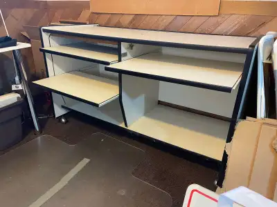 Dual Workstation Desk – Multi Computer Setup w/ Pull-Out Shelves, View more