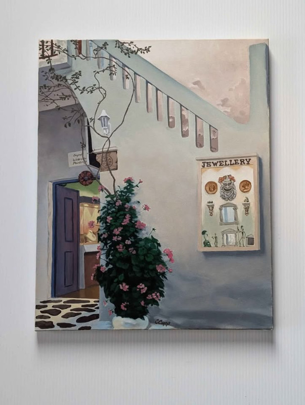 "Jewelry Store in Mykonos" Unframed 20x16 Painting, Signed CCopp in Arts & Collectibles in Ottawa