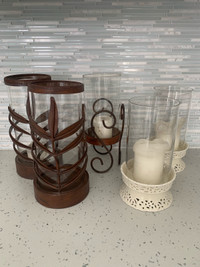 Pretty Metal and Glass Hurricane Lamp Candle Holder Iron Ceramic
