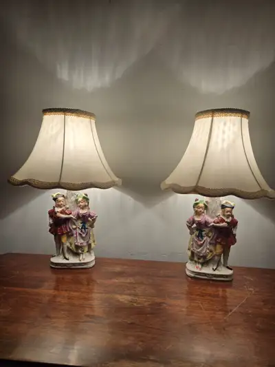 Vintage Pair of Porcelain Lamps Courting Couple, View more