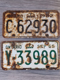 Plaque immatriculation Ontario 1962 et 1965