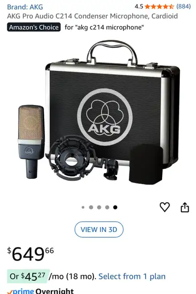 AKG Pro Audio C214 Condenser Microphone,, View more