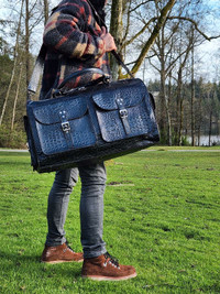 2 Handcraft Crocodile Texture Leather duffle Bag, Travel luggage