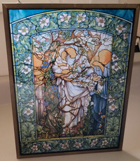 Vintage Religious Madonna of the Flowers Stained Glass Window