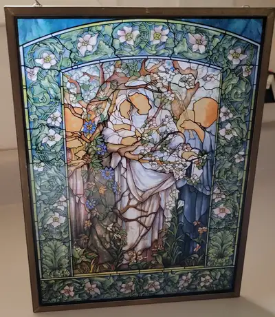 Vintage Religious Madonna of the Flowers Stained Glass Window, View more