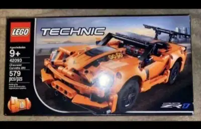 Selling a new Lego Technic Chevrolet Corvette ZR1, model number 42093, containing 579 pieces for age...