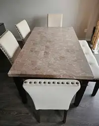 Dinning table and 4 chairs and one bench