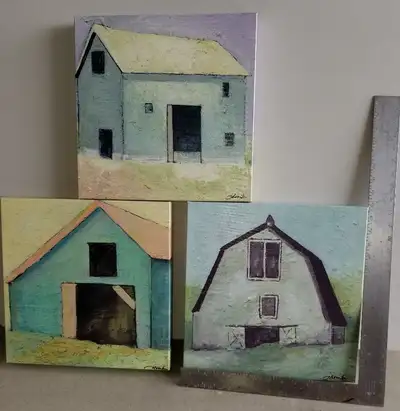 Set of 3 print pictures, size 14 x 14 inches 35 X 35 cm. Looks great as vertical placement in hallwa...