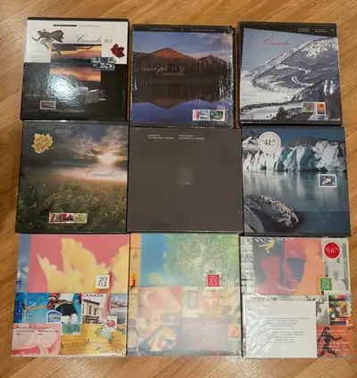 Canadian collection stamp albums by Canada post. Most are still sealed. Some the cello has split due...