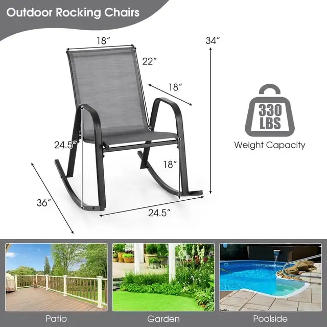 Gymax 2pcs Patio Rocking Chair Heavy-Duty Metal Rocker Outdoor A ...