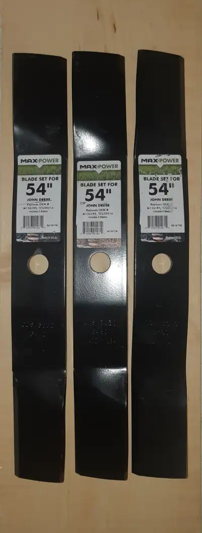 John Deere Lawn Tractor H.D. 3 Blade Set for 54 Inch Cutting Deck, Max-Power 561817B Replaces M13619...