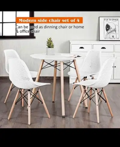 Set of 4 Plastic Hollow Out Chair Mid Century Modern Wood-Leg Se, View more