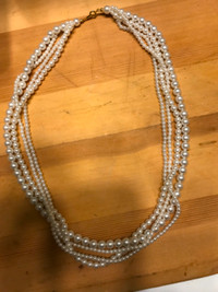 Vintage Four Strand 25 Inch Faux Pearl Necklace
