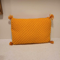 Vintage 1970s Crocheted Two Sided Pillow.  Boho Throw Pillows
