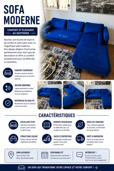 Sofa modulaire/sofa sectionnel bleu velvet, View more