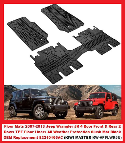 (NEW) Floor Mats Black 2007-2013 Jeep Wrangler JK 4 Door 2 Rows, View more