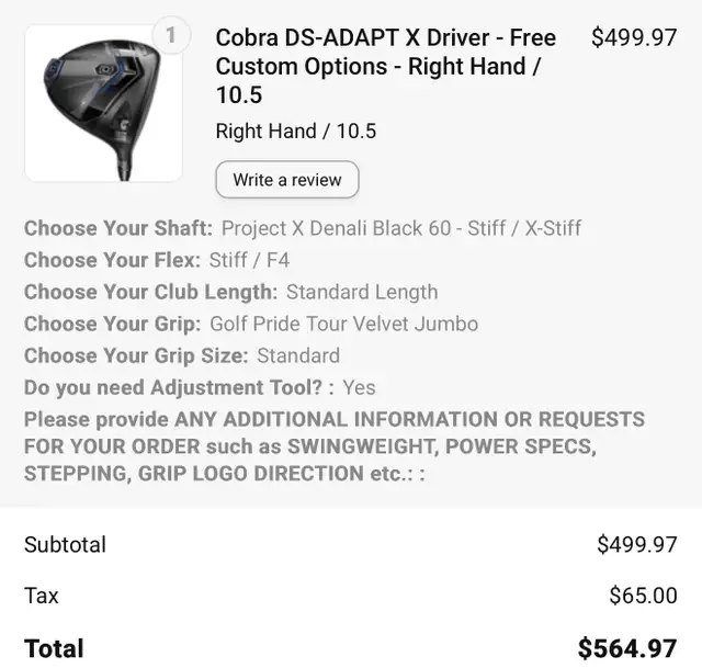 Cobra DS-ADAPT X Driver 10.5° – Mint / Indoor Only in Golf in Norfolk County - Image 2