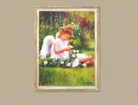 Little Girl Angel Wall Picture with Frame Brand New Sweet