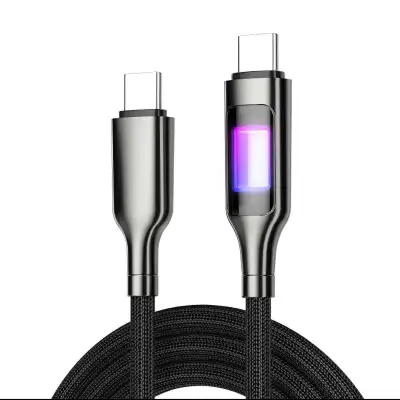 100W Fast Charge USB-C Cable with RGB LED Display. High-quality braided design. Perfect for MacBooks...