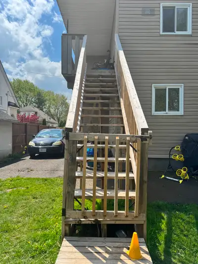 Large outdoor wooden staircase available. Solid construction., View more