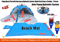 Auto Popup Beach Tent Instant Shelter with Mat & Drink Spikes