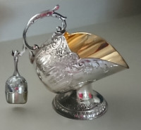 Vintage Ornate Floral Silver Plated Sugar Scuttle