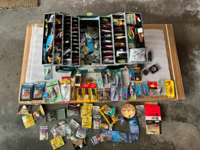 Fishing Vintage UMCO 1000 U tackle box loaded with lures, tackle, View more