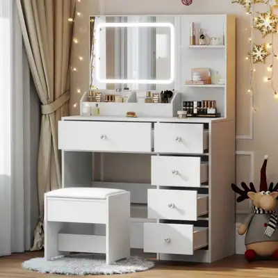 BNIB! New Modern Makeup Vanity table dresser With Lighted Mirror, View more