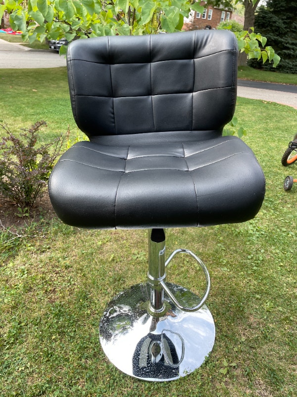 Plush Black Hydraulic Stool, High Back, Swivel Base Chairs