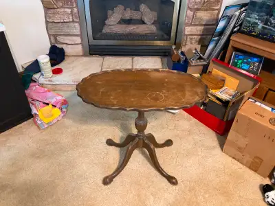 Antique end table, wood, taller.