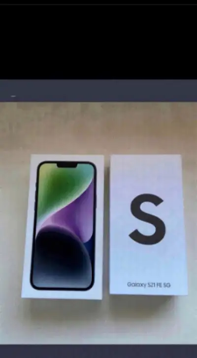 Samsung Galaxy S 21FE5G and iPhone 14 Plus boxes, View more