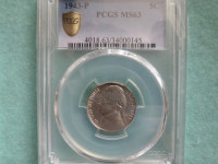 1943 -P SILVER WAR NICKLE   MS-63 BY PCGS