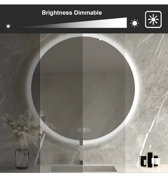furduzz 28 Inch Round Bathroom Mirror with Lights, Wall Mounted  in Bathwares in Ottawa - Image 4