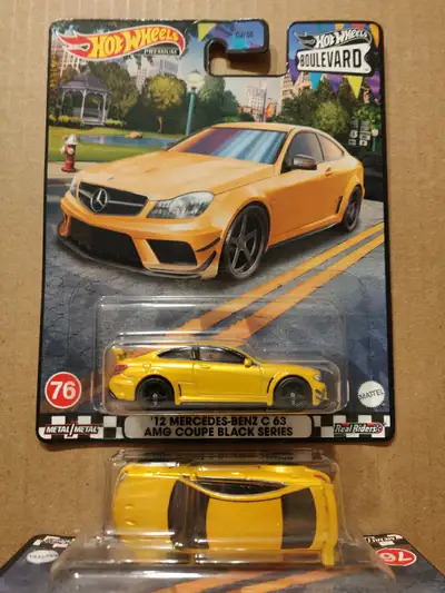 New Hot Wheels Premium Boulevard 2012 Mercedes-Benz C 63 AMG Coupe Black Series 1/64 diecast car wit...