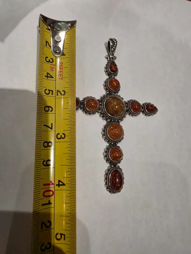 Sterling Vintage Large Cross Pendant Baltic Amber in Jewellery & Watches in London - Image 3
